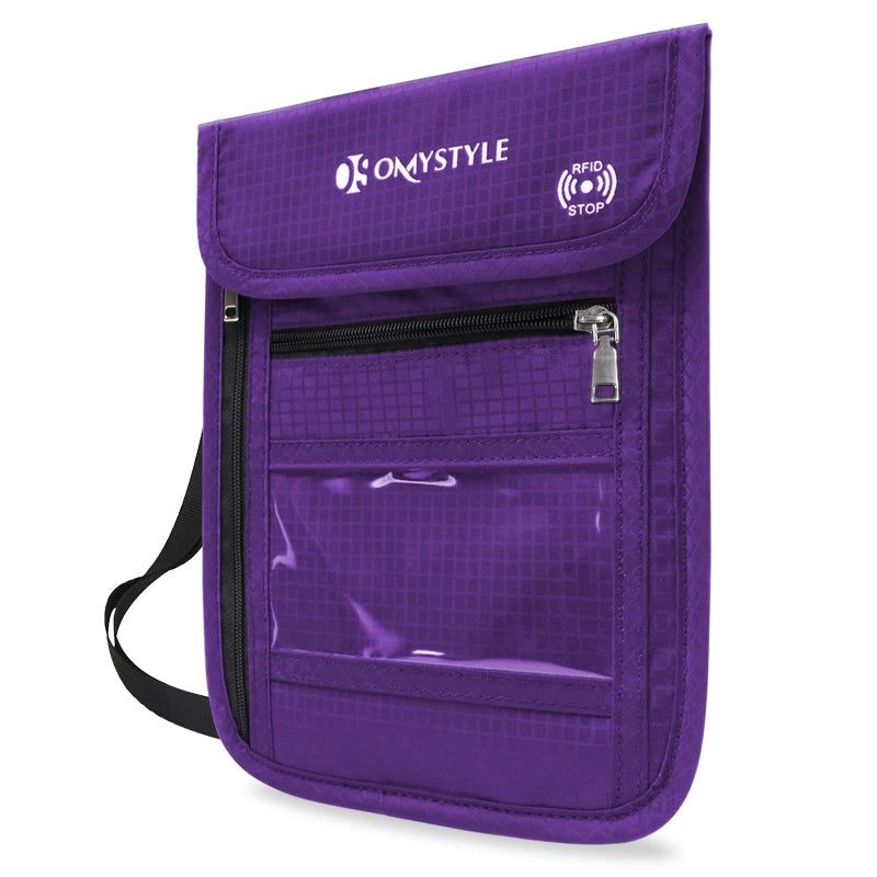 OMYSTYLE Neck Wallet, RFID Passport Holder for Travel, Adjustable Neck Strap, Waterproof Neck Pouch for Men & Women to Keep Cash, Credit Cards and Documents Safe, Purple (8x6) - Image 1